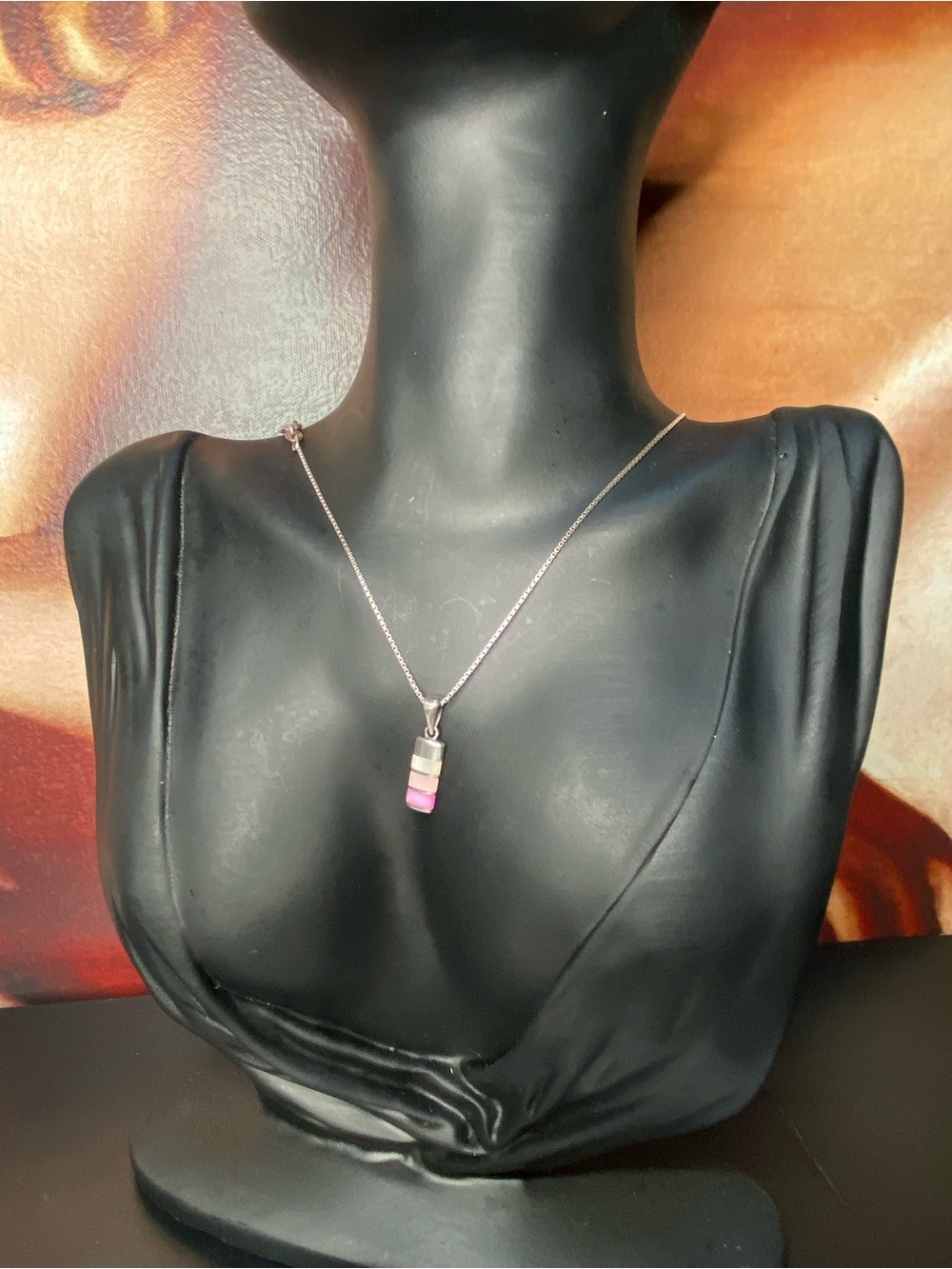 16 Inch 925 Sterling Silver Triple Mother of Pearl Inlay Pendant Necklace - Picture 2 of 9
